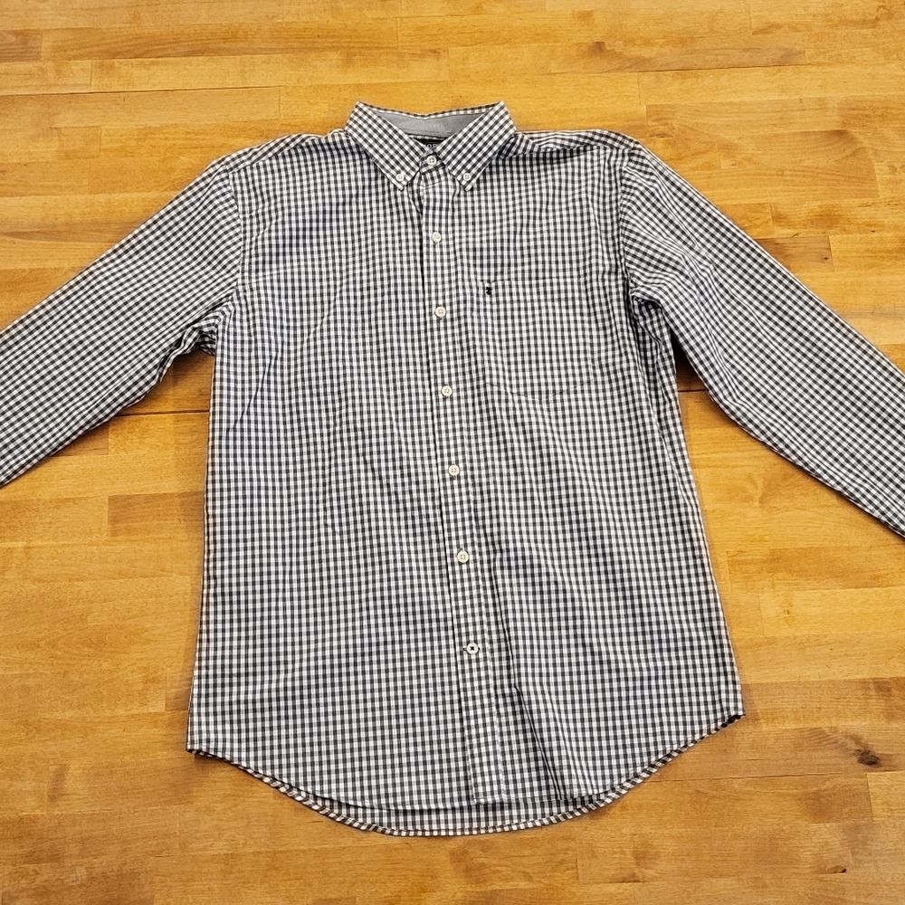 IZOD gray/white plaid print men's long sleeve button down shirt Medium